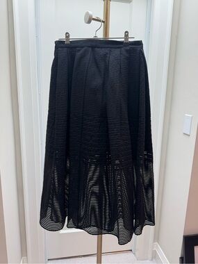 Tibi Black Textured Midi Skirt with Mesh Insets